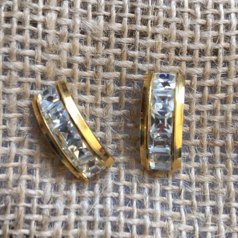 Gold and rhinestone pierced earrings